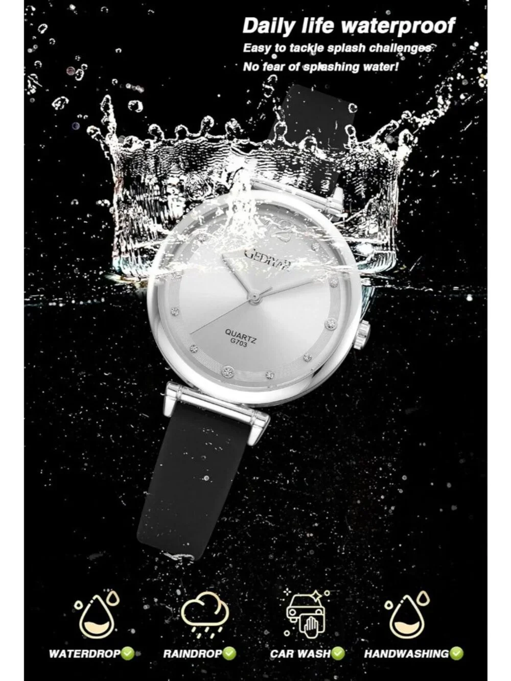 Women's Black Silicone Band Nurse Medical Professional Waterproof Wrist Watch